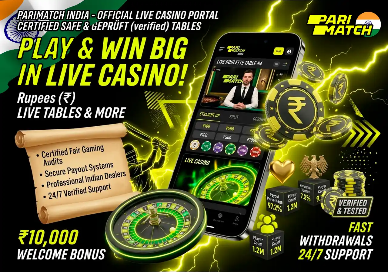 Live casino roulette and blackjack dealers with INR betting tables on Parimatch