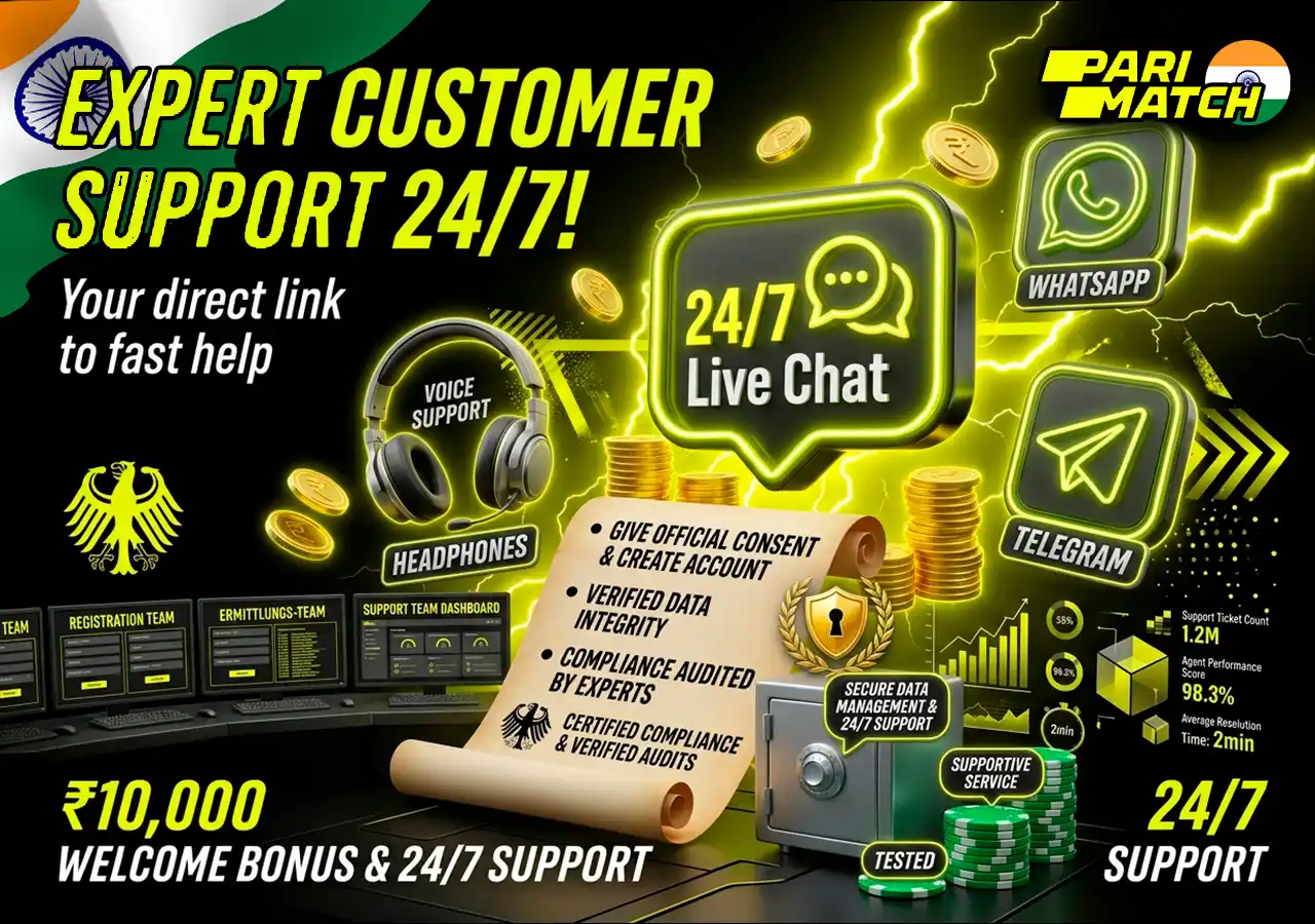 24-7 customer support options live chat WhatsApp and telegram on Parimatch India